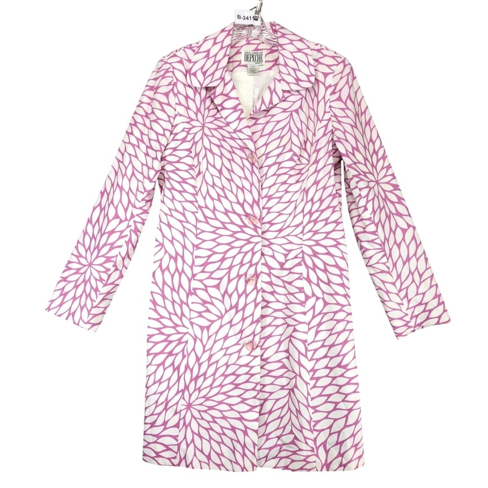 Vintage 90s Yves Cossette Depeche Mode Pink Floral Long Coat Womens 10 Retro Mod